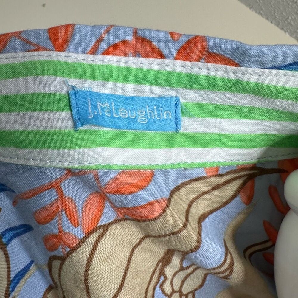 J McLaughlin Lois‎ Shirt Blue Tropical Button Up fits sz Large - Picture 5 of 7